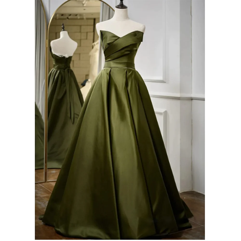 

Classic Green Simple Formal Prom Evening Dress Floor Length Sleeveless Sweetheart A-Line Fancy Slimming فساتين سهرة Robes De Soi