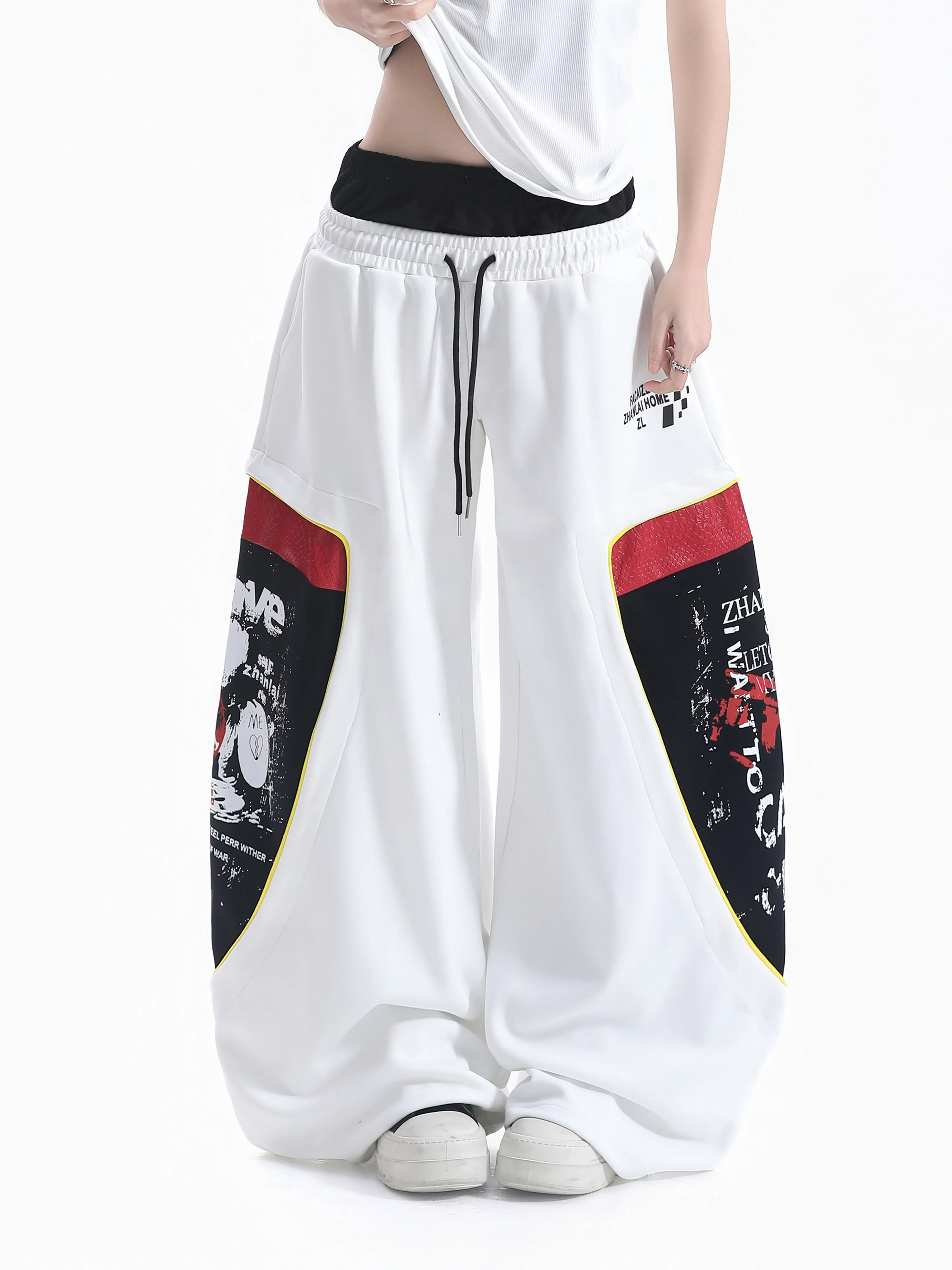 Couple's Wide Leg Sweatpants Women's Color Block Print Hip Hop Street Dance Style Sports Pants Casual Cotton Polyester Blend