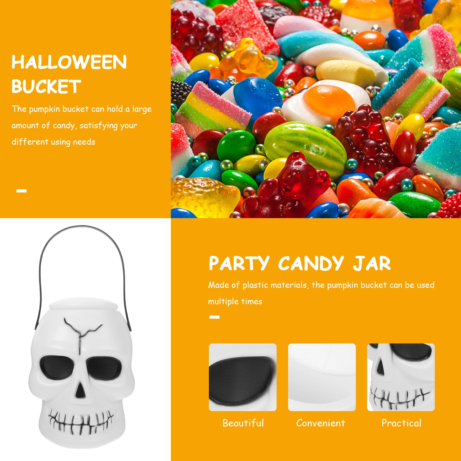 

Skull Shaped Bucket Candy Holder Halloween Party Large Capacity Portable Plastic Treat Container Bucket Party