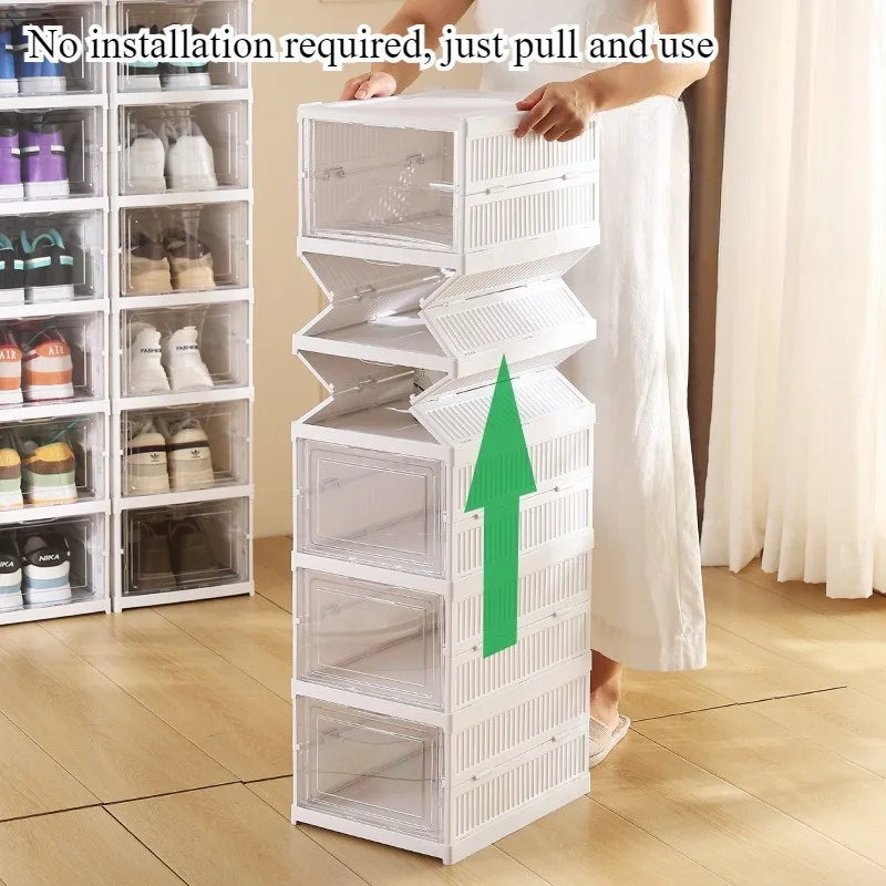 Stackable Shoe Organizer -Dustproof Storage Cabinet with Doors - Durable Plastic Boot and Accessory Rack