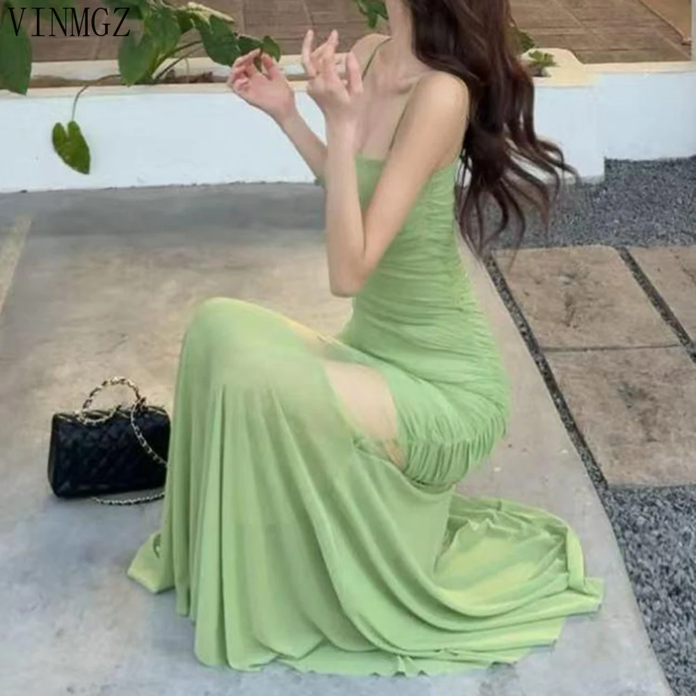 

French mesh splicing suspender dress women's summer new waist and thin high-end Spice Girl tail skirt