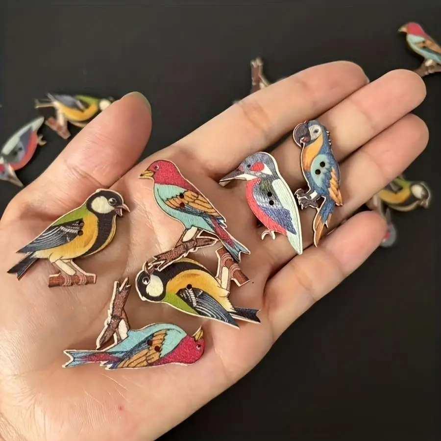 1/5/10/20/50/100pcs Wooden Button Sets with Bird Designs - DIY Painting, Sewing, and Weaving Kit - Accessories for Clothing, Hat