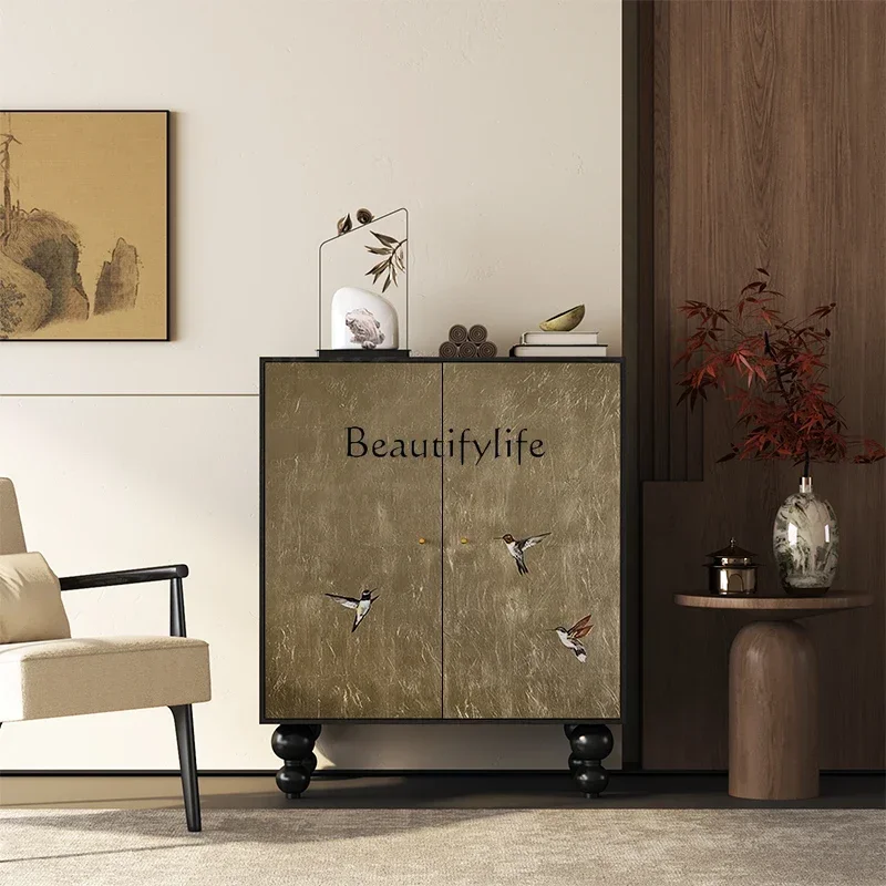 New Chinese style medieval style solid wood shoe cabinet entrance integrated multi-functional storage free installation