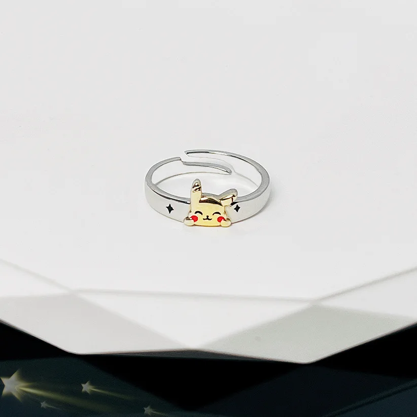 Anime Pokemon Alloy Ring Kawaii Pikachu Open Adjustable Ring Cartoon Jewelry Womon Girl Children Christmas Birthday Gifts