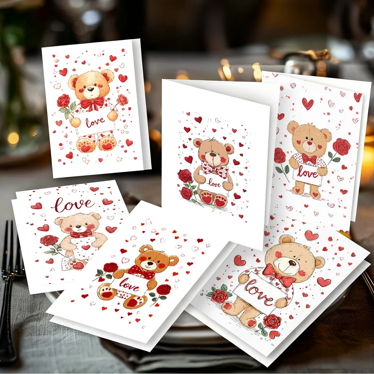 12 Stück romantische Valentinstagskarte, Einladungskarte, Liebesbrief, Jahrestag, Segen, herzförmige Rosenmusterkarte