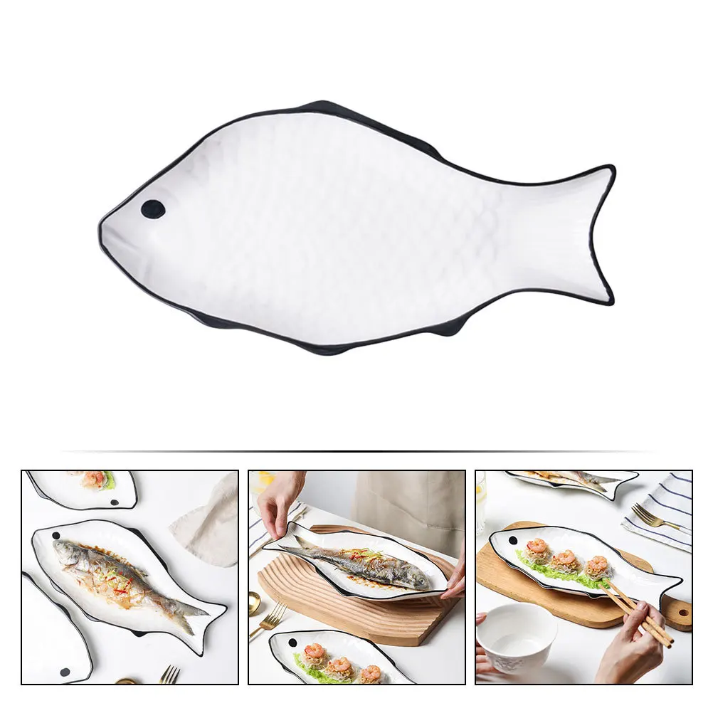

Nautical Steaming Fish Shaped Dish Sashimi Plates Ceramic Steamed Storage Steamer for Cooking