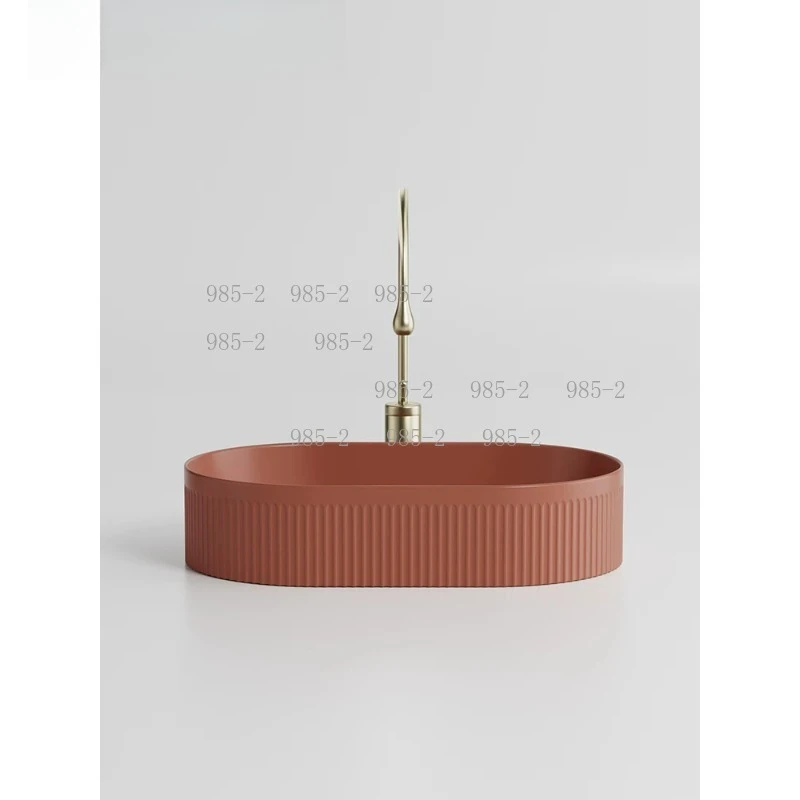European colored countertop basin for bathroom balcony Brick red ceramic integrated washbasin, single basin