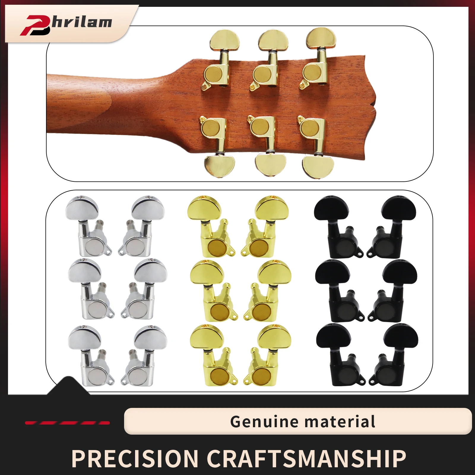 Clavijas de afinación de cuerdas de guitarra selladas, teclas de afinación, clavijas de máquina, afinadores para guitarra eléctrica o acústica, medio redondo, 3 izquierda, 3 aparejos