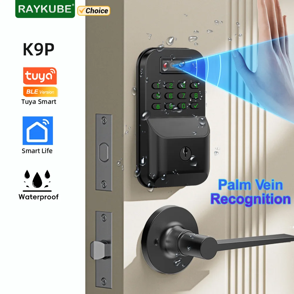 RAYKUBE K9P Waterproof Tuya Bluetooth Palm Vein Recognition Digital Electronic Smart Door Lock With Password/Key/APP Unlock