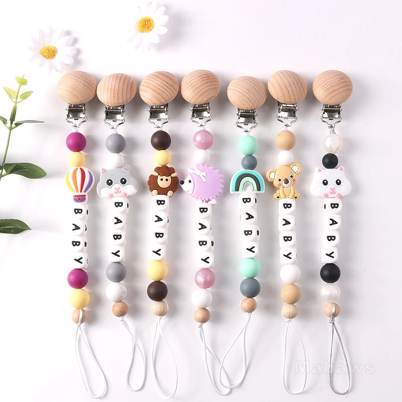 New Personalized Name Pacifier Clip Food-Grade Silicone Letter Customized Baby Name Cartoon Animal Silicone Gum Anti-Chain Toy