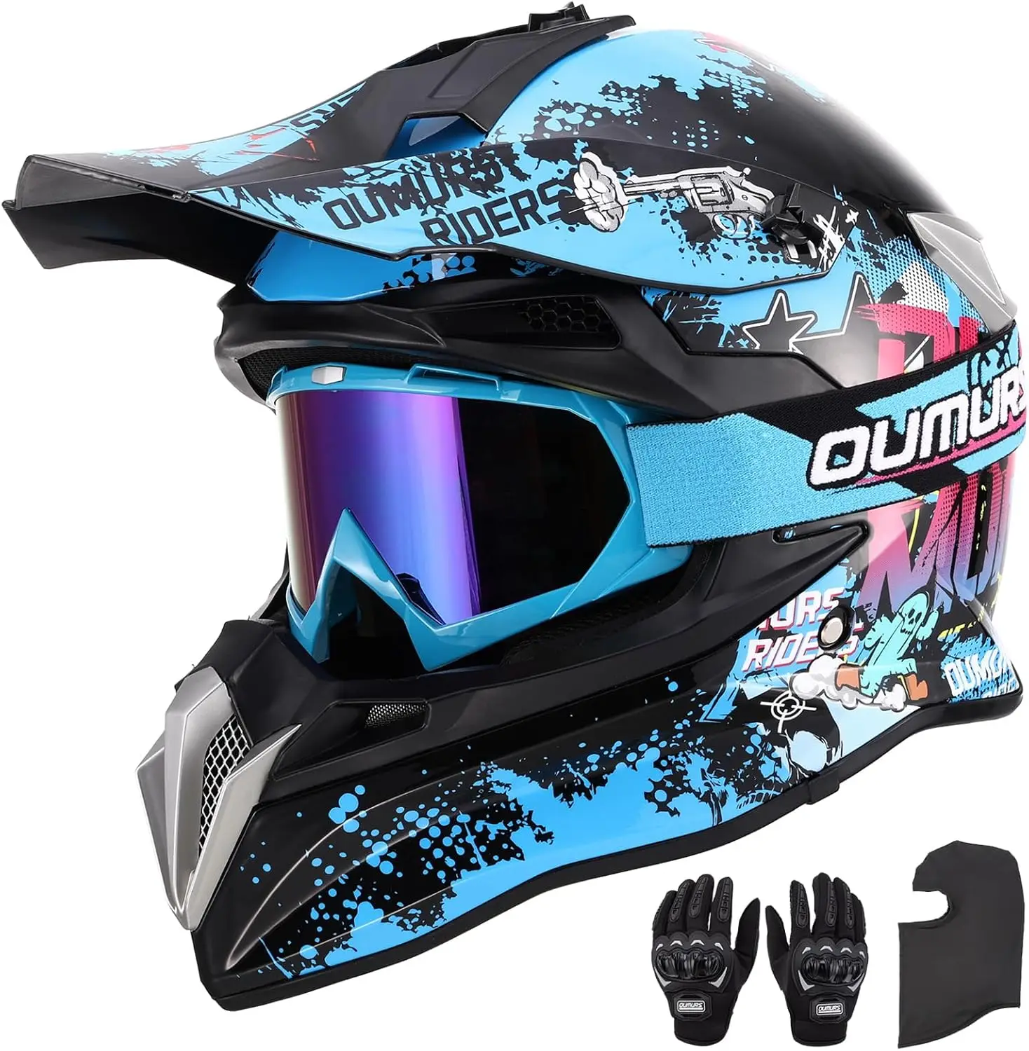 

DOT Adult Dirt Bike Helmet with Goggles Gloves & Mask Adjustable Sun Visor Motorcycle Adult ATV Helmet Off-Road Motocross Downhi