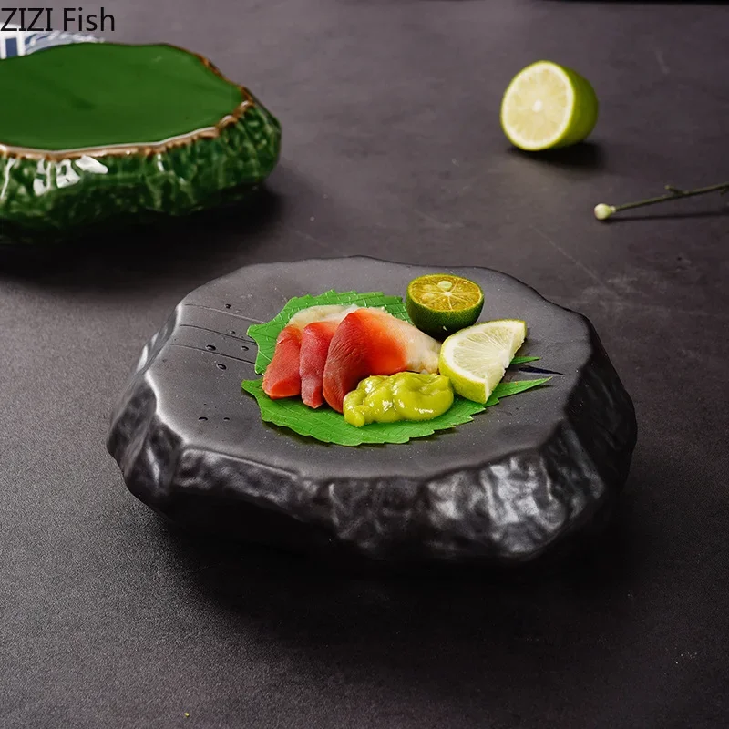 Plate Family Japanese Gathering BBQ Creative Steak Stone Pattern Ceramic Hotel Plate Restaurant Cuisine Sushi Sashimi