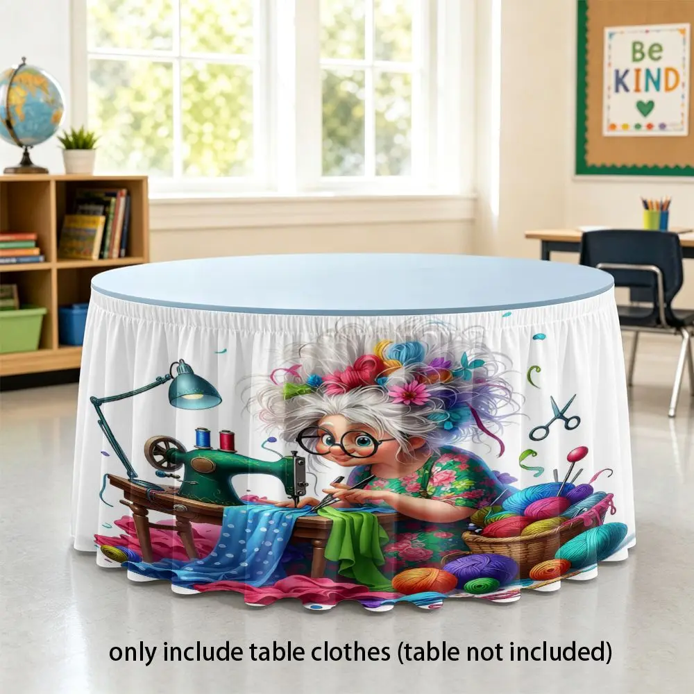 2D multi-functional tablecloth, round tablecloth cover, elastic fit to the tablecloth, cute grandma sews colorful yarn printsxzj