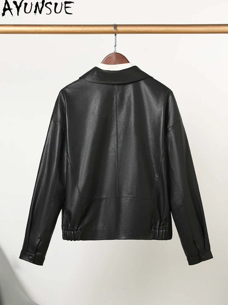 AYUNSUE 100% Genuine Sheepskin Womens Leather Jacket 2025 Autumn Loose Fashion Leather Jacket Woman Clothes High Quality 가죽자켓 여성
