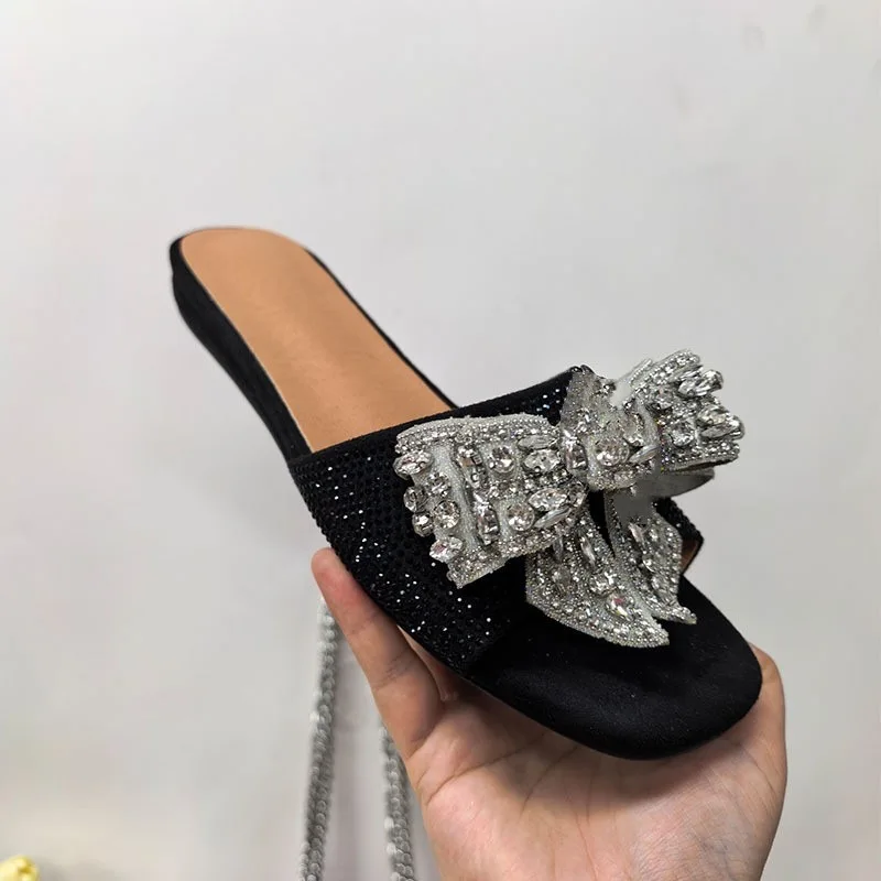 

Women Summer Flats Sandals for Woman's Peep Toe Square Toe Rhinestone Mixed Colors Shoes Luxury Ladies Party Outdoors Slippers