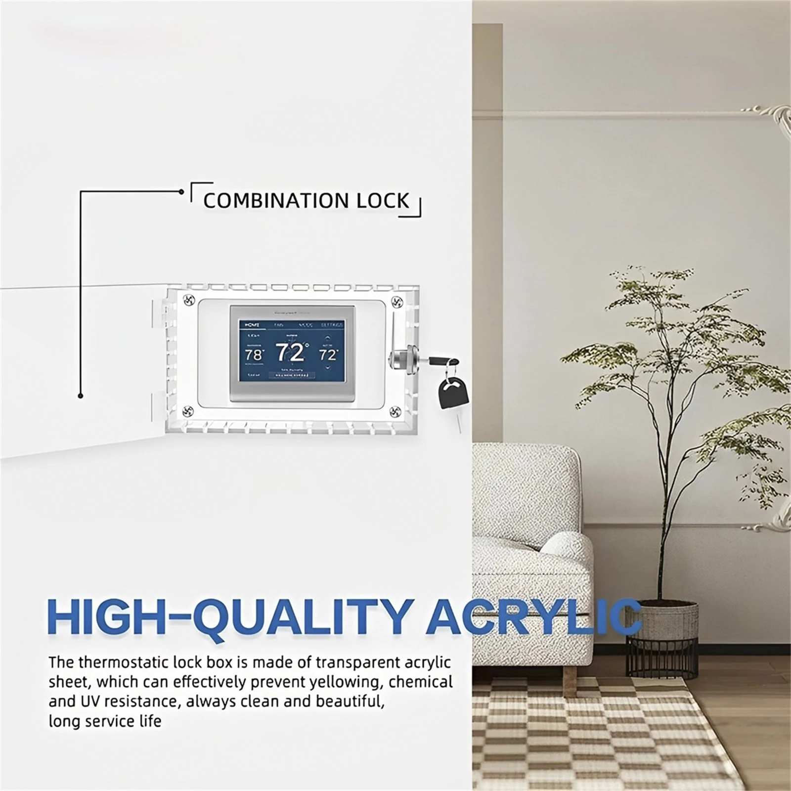 18.5x12x5cm Universal Thermostat Lock Box Clear Thermostat Cover Acrylic with Key Thermostat Guard Fits Easy to Install