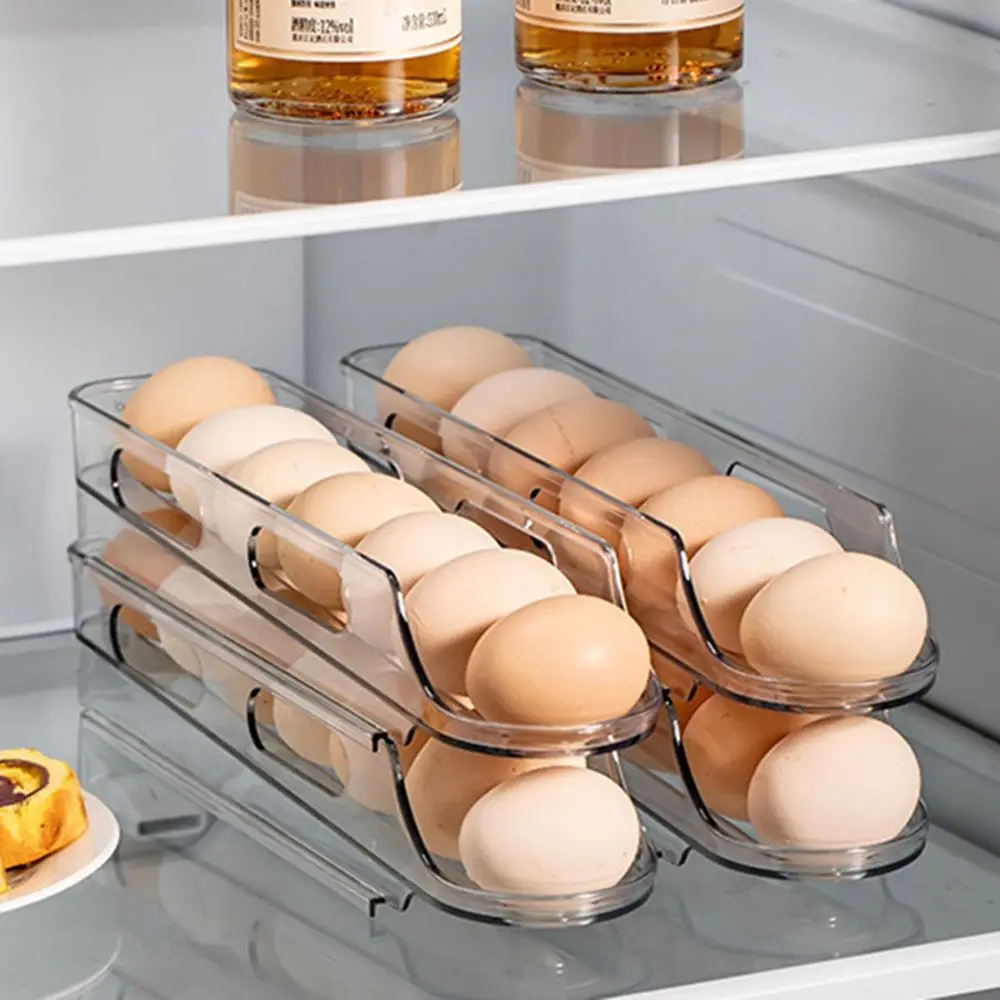 2/3 طبقة حامل البيض التمرير تكويم الفضاء توفير البيض موزع التلقائي سعة كبيرة صندوق تخزين البيض الثلاجة