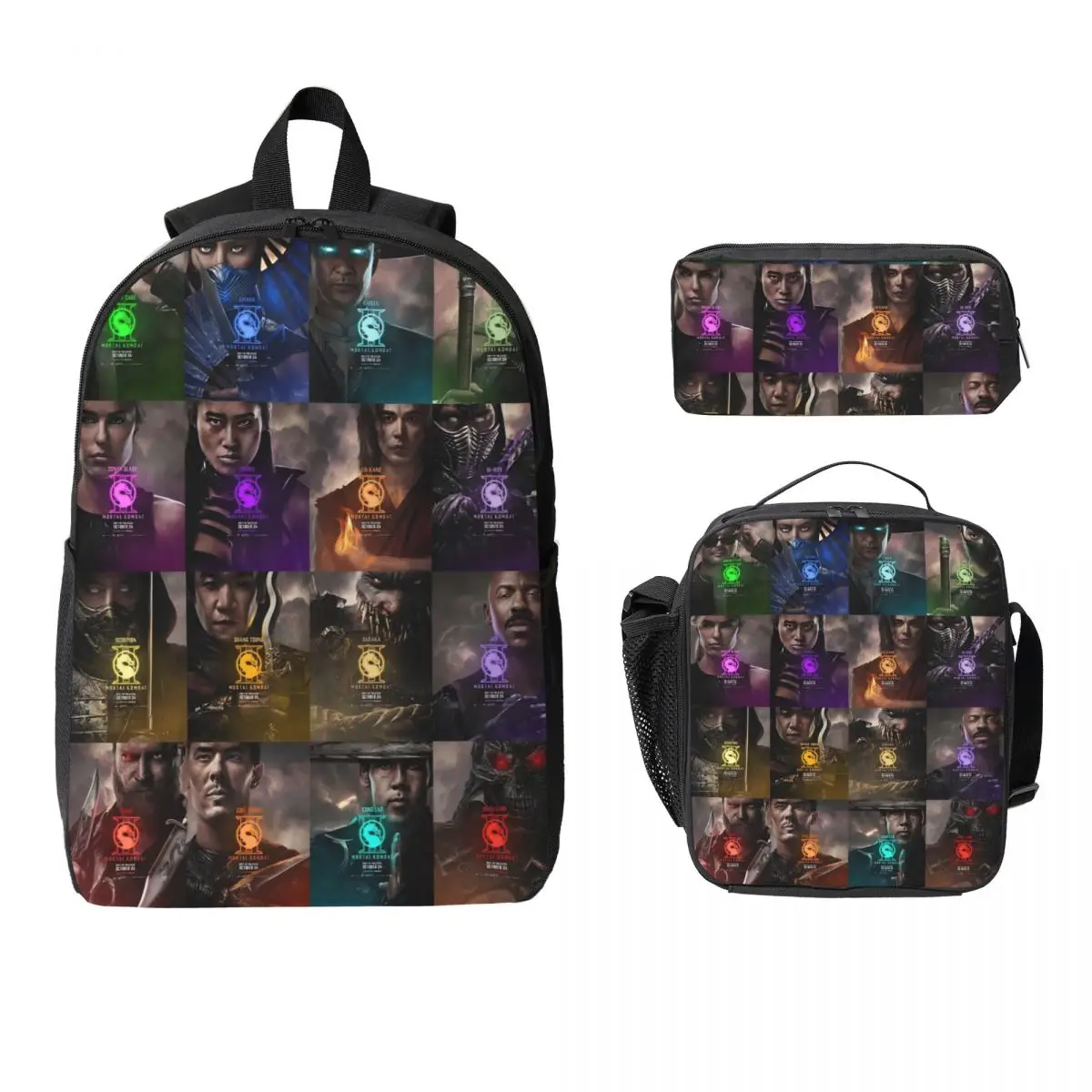 Conjunto de mochila 3 peças Mortal Kombat II Moive 2026 para crianças, conjunto de mochilas com lancheira para estudantes, mochila escolar