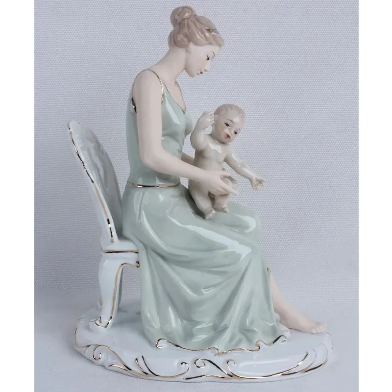 Porcelain Mother Sculpture Ceramic Infant Baby Statue Household Maternity Ornament Love Decor Mother's Day Gift for Birthday