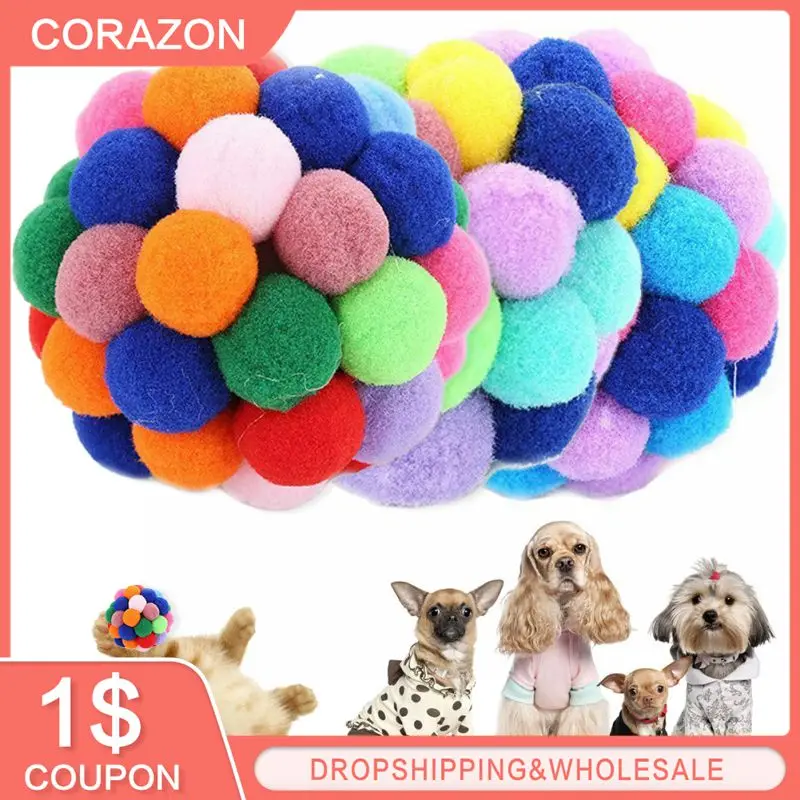 5/6/7cm Pet Cat Toy Ball Colorful Handmade Bells Bouncy Ball Built-In  Mint Nteractive Toy For Cat Playing Chew Toy