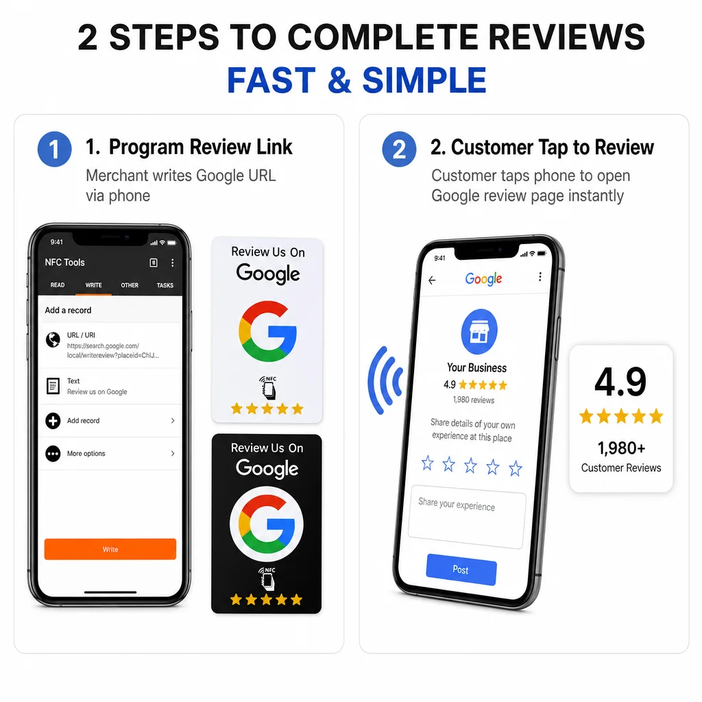 NFC Google Review Card Tap to Review NTAG215 Chip PVC Cards Contactless Smart Business Card for Restaurant Store 10/20 Pack