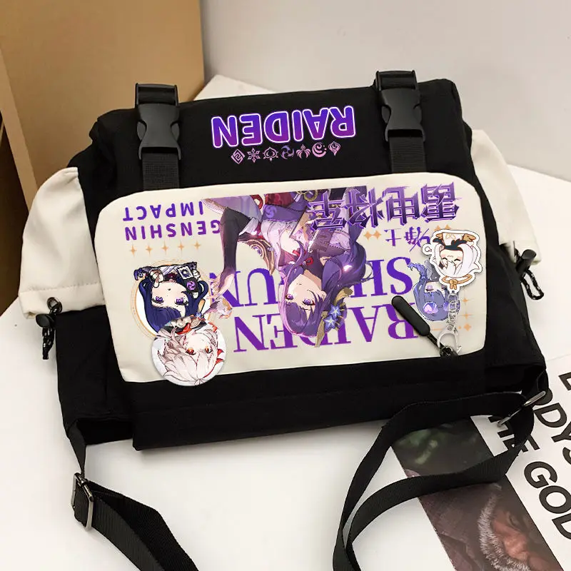 Genshin Impact Anime Sing Shoulder Zhongli Hu Tao Large Capacity Ementary Midd School Boys Girls Canvas Crossbody Bag Ani