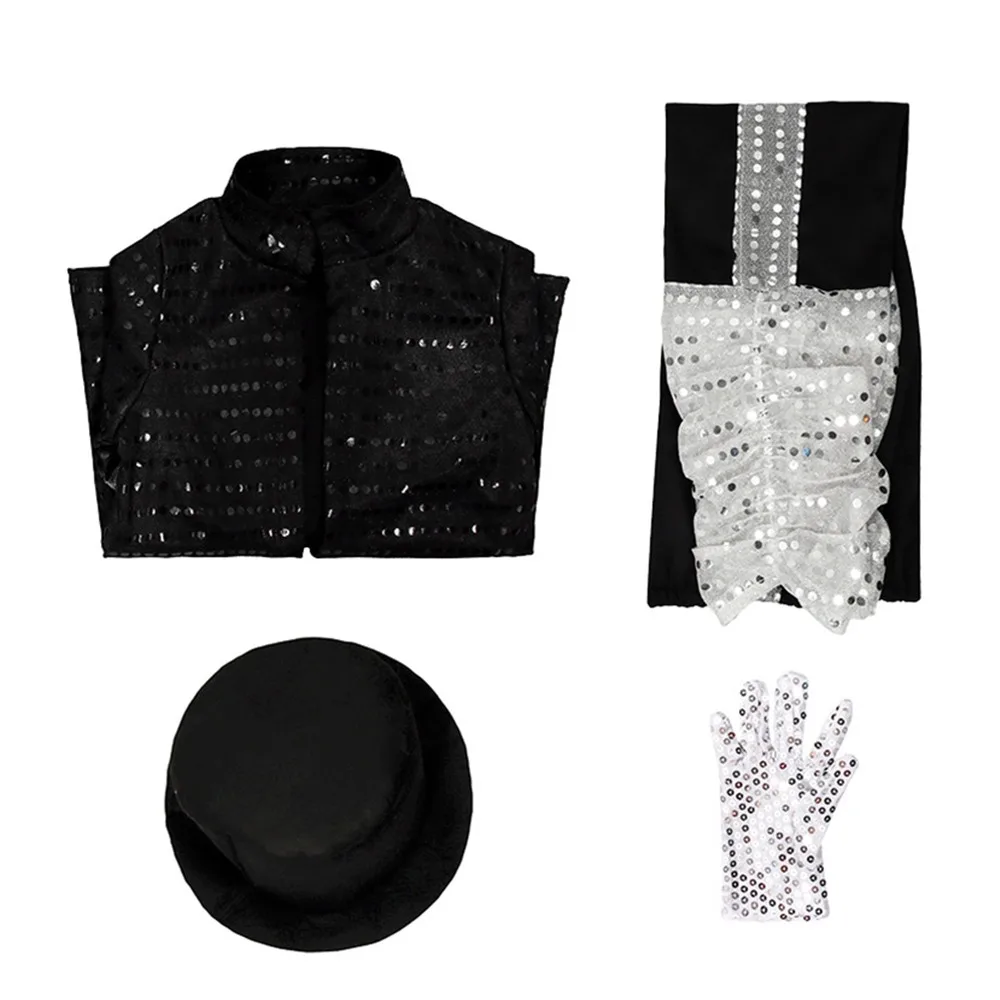 

Карнавальный костюм Билли Джин для вечеринки, одежда для косплея Майкла Джексона, костюм для танцев и ролевых игр, костюм поп-короля, черный костюм для выступлений, для мальчиков и девочек