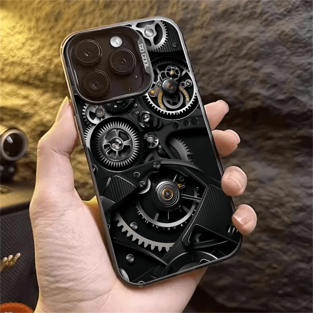 

Mechanical gear design phone case for iPhone 16 15 14 13 12 11 Pro/ Max/Plus shock-proof rear cover anti-fingerprint