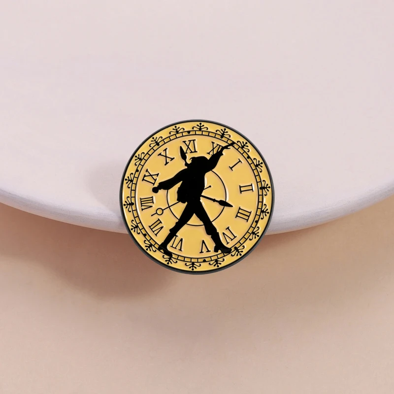 Chrono Trigger Clock Pin Retro JRPG Style Crono Sword Silhouette With Roman Numeral Dial For Gaming Fans Backpack Gift