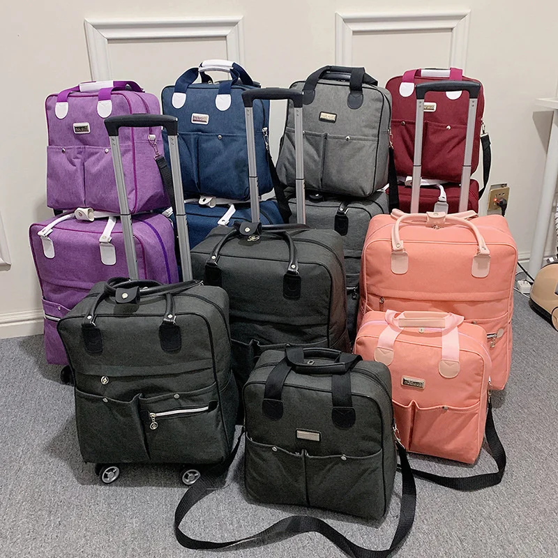 2PCS/SET Wheeled Bag Women Travel Backpack Suitcase Bag Girl Wheels Trolley Bags Large Capacity Boarding Bag Travel Luggage