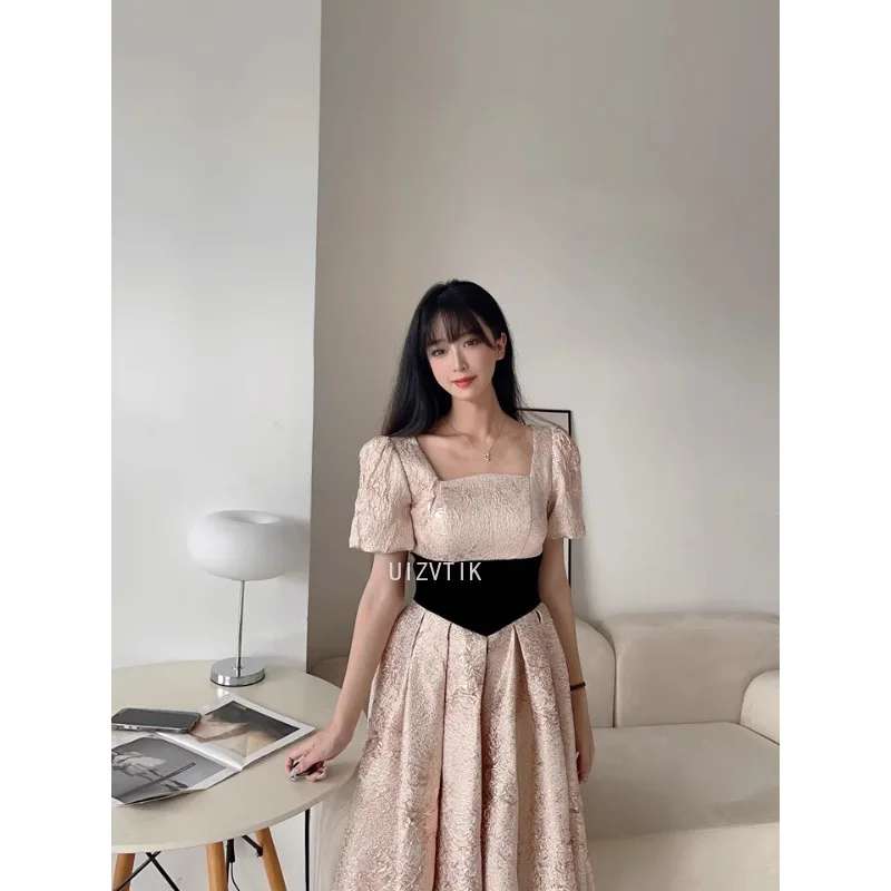 Glänzende Spitze, lange Ballkleider 2022, neue elegante, quadratische Ausschnitt, bodenlang, langes Hochzeitskleid, Damen-Party-Abendkleider, individuell gestaltet