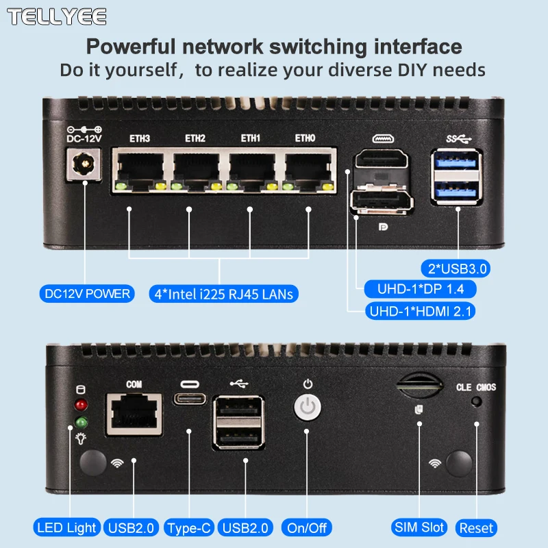 Imagem -03 - Roteador Macio Intel N100 de 12ª Geração 4x I226-v 2.5g Lan com Rj45 Fanless Mini pc Firewall Computador hd dp Usb3.0 Tipo-c Pfsense Pve Esxi