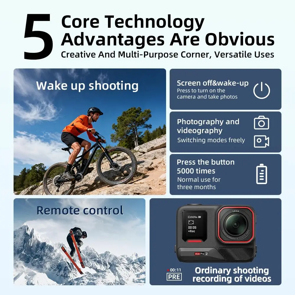 Portable Bluetooth Remote Control Mini 10M Range Camera Wireless Shooting Controller Lightweight for Insta360 X5/X4/AcePro 2