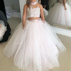 Weiße Blumenmädchenkleider für besondere Anlässe für Hochzeiten, bodenlanges Festzugskleid für Kinder, Kommunionkleid aus Spitze