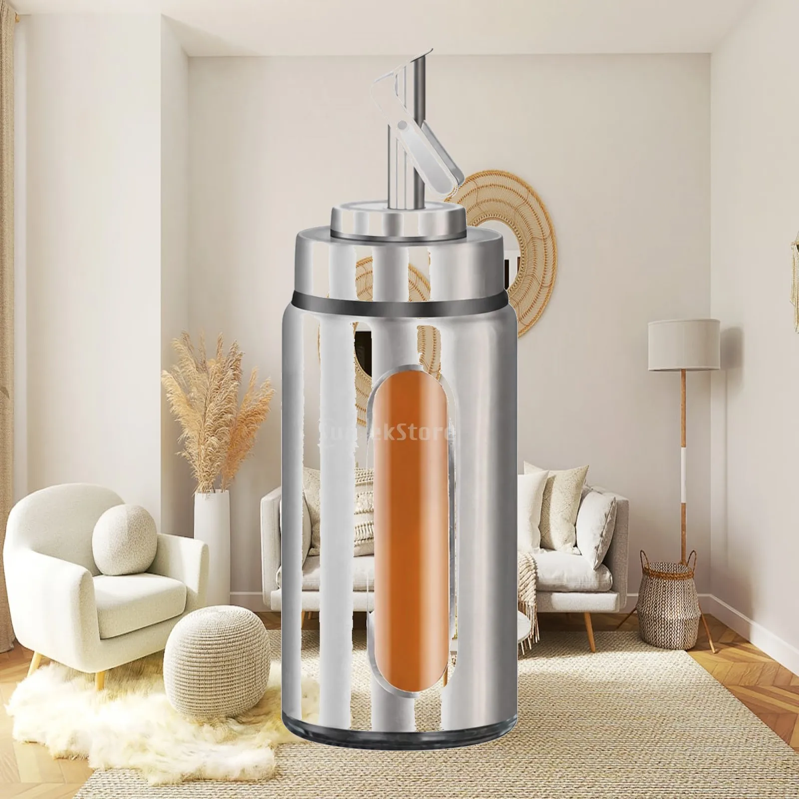 Stainless Steel Liquid Seasoning Dispenser with Transparent Window One Hand Operation Oil Bottle for Daily Cooking