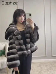 2024 Winter New Fashion Faux Rex Rabbit Fur Big Lapel Fur Jacket Long Sleeve Warm Short Coats for Women Casual Outerwear