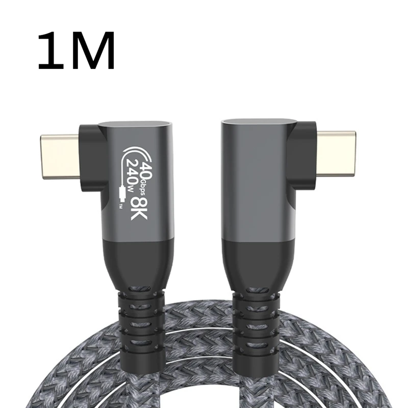 USB 4 90 Degree Angle Cable 40Gbps USB4 Elbow Type C Data Transfer Cable USB C PD240W Fast Charging