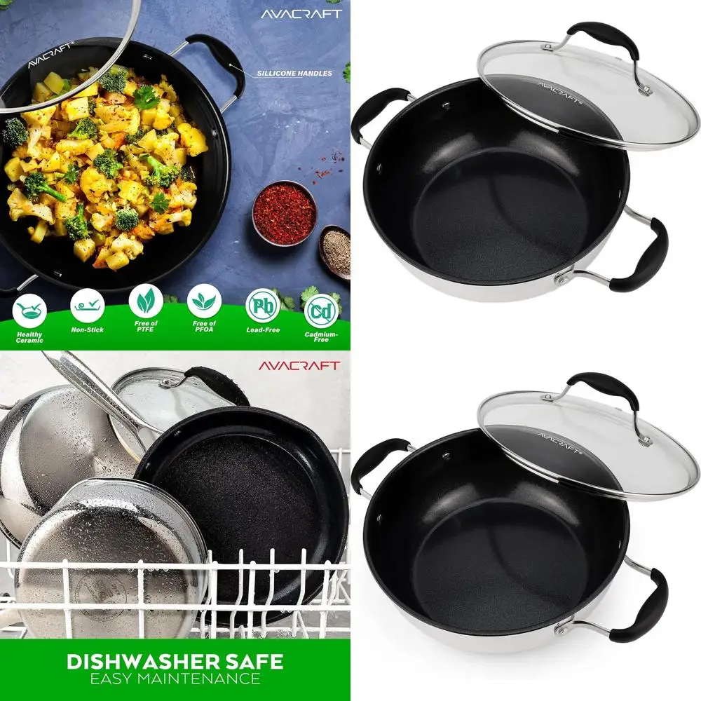 

9-Inch Ceramic Coated Stainless Steel Nonstick Pan - Induction Ready, Dishwasher Safe