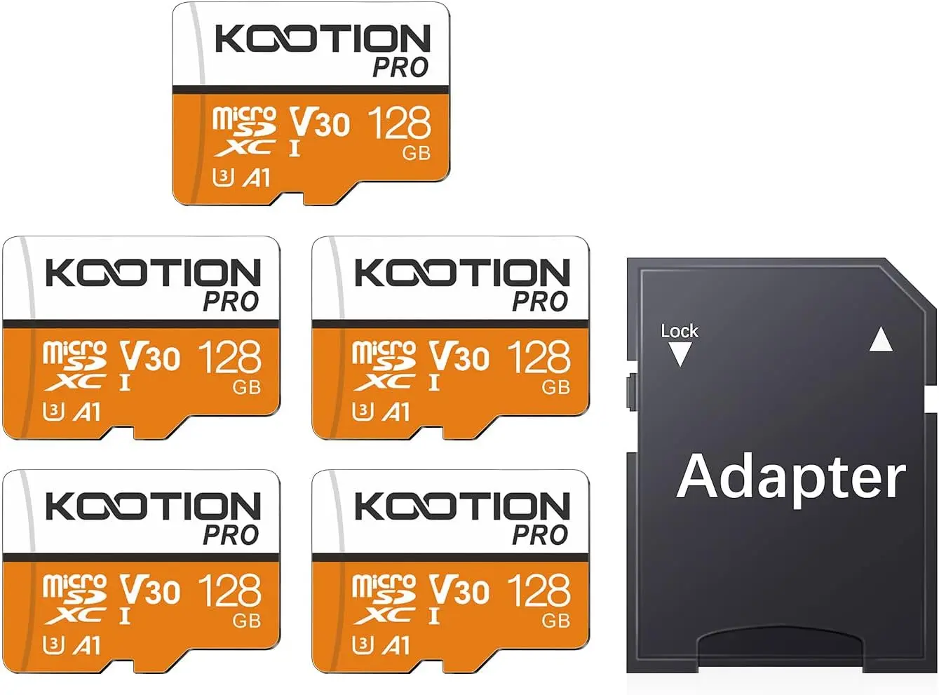 

Набор из 5 карт Micro SD на 128 ГБ, U3 V30 A1 C10, для записи видео 4K и быстрой работы приложений, с адаптером, идеально подходит для дронов и