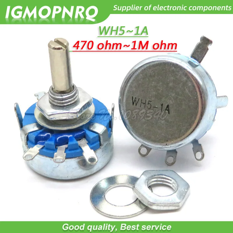 2pcs WH5-1A 1k 2k 10k 47k 4k7 470r 100k 470k 220k 1k5 22k 1m ohm 3-Terminals Round Shaft Rotary Taper Carbon Potentiometer WH5
