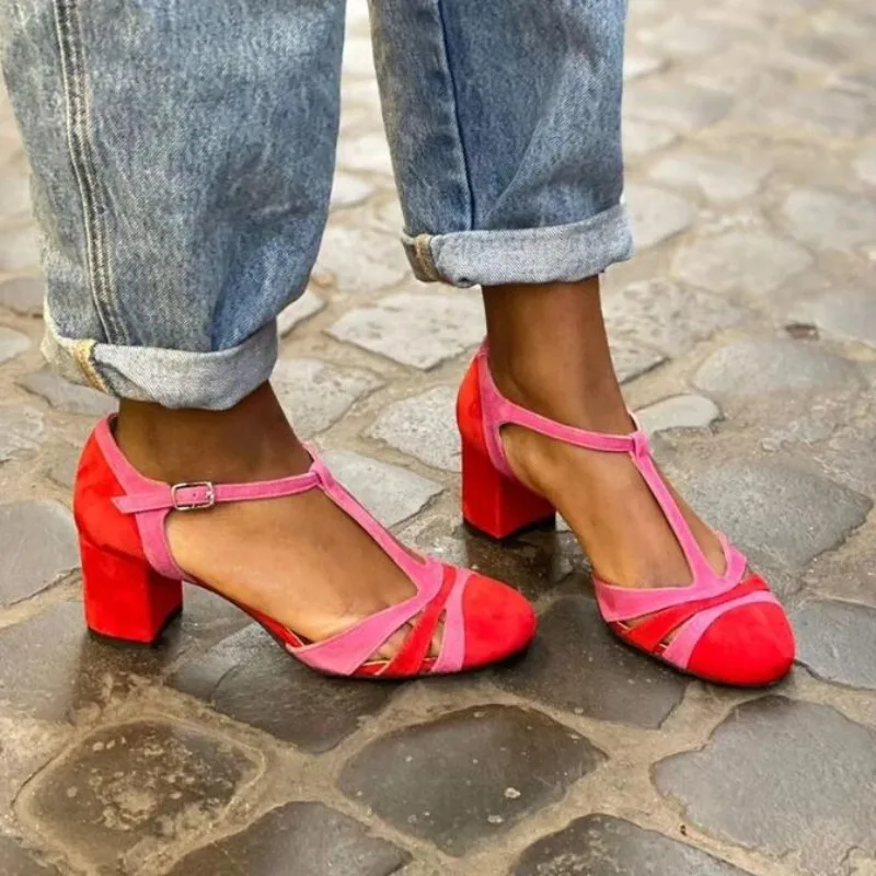 

Big Size 34-43 Women's High Heels Sandals 2026 Summer Chunky Heels Gladiator Sandals Woman Ankle Straps Casual Beach Shoes