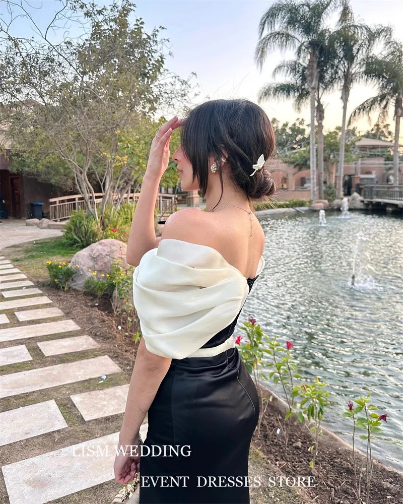 LISM Off Shoulder Black And Ivory Mermaid Evening Dresses Arabic Women Sleeves Fitted Formal Party Occasion Gowns Prom Dress