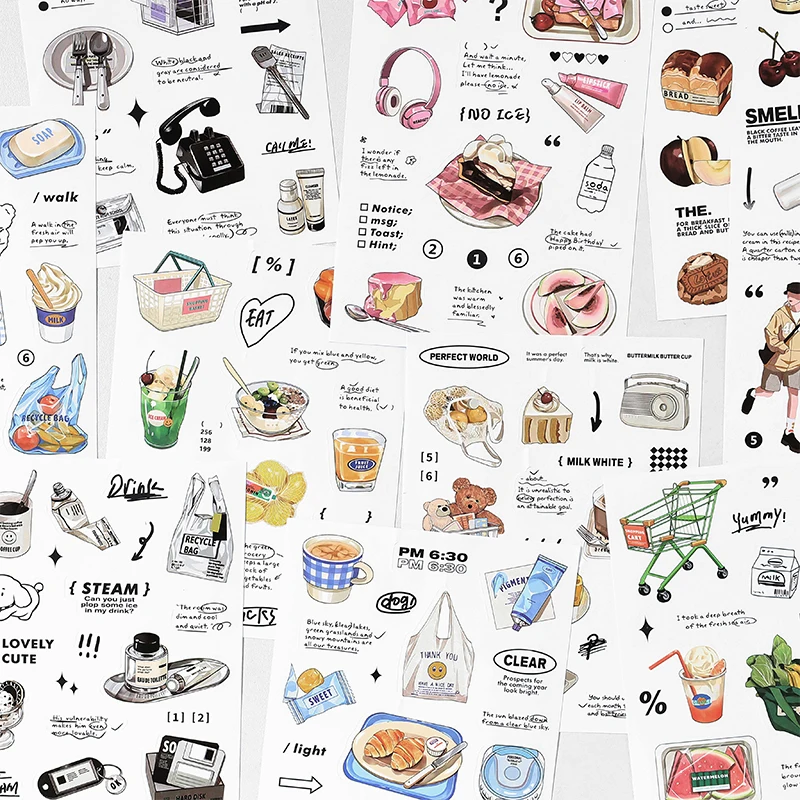 Mohamm 2 Blätter einfache Snacks Getränke Aufkleber für Tagebuch Scrap book Planer DIY kreative dekorative Lieferungen