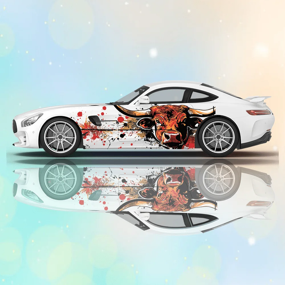 

Fierce Bull-head Color Splash Car Vinyl Wraps Decal Self-adhesive PVC Sticker Suitable for Truck SUV Decoration Auto Accessories