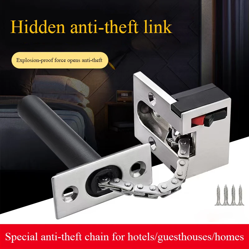 

Hidden Safety Door Zinc Alloy Chain Lock Extruded Door Latch Anti-theft Door Lock Home Hotel Security Locks Hardware Accessories