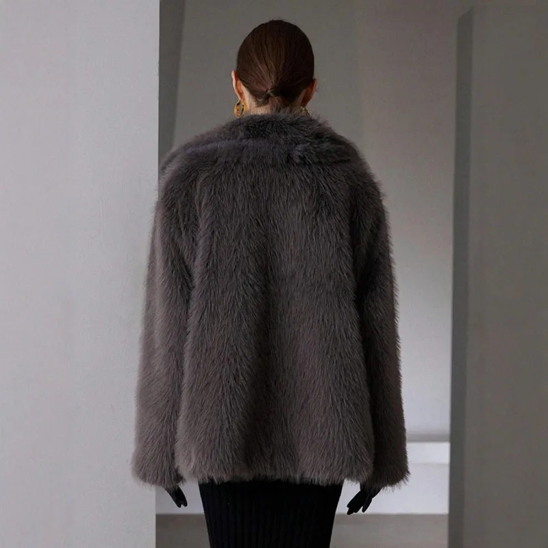 2025년 가을 겨울 여성용 코트, 여성용 인조 여우털 퍼, 신상 인조 여우털 코트, 우아하고 편안한 두꺼운 따뜻한 여성용 H571