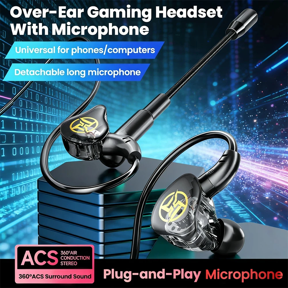 3.5mm/Type-C Wired Headphones Around the Ear In-ear With Pluggable Dual Microphones Earphones Game Headset For Cellphones Earbud