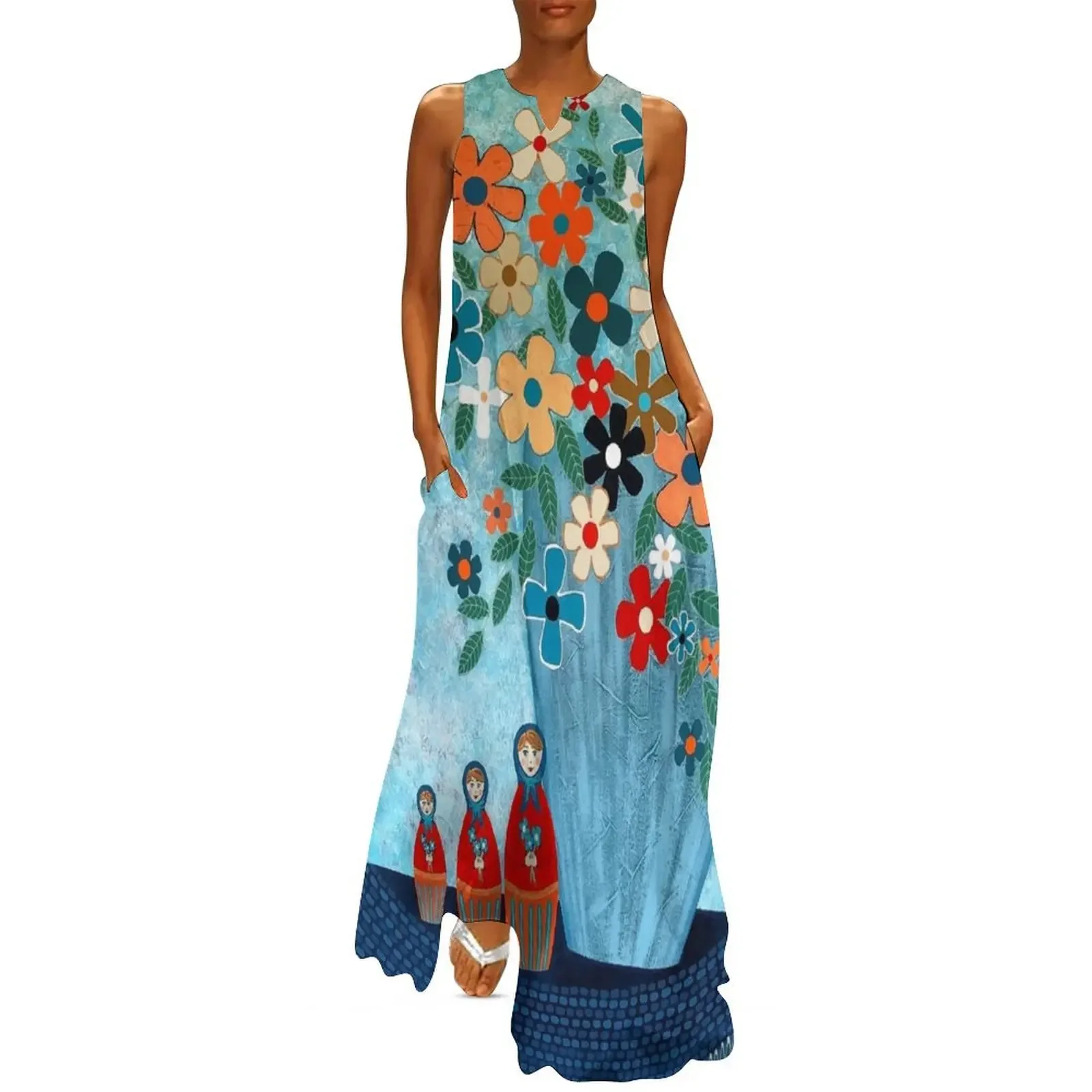 

Babushka Love Floral Long Dress loose summer dress Woman's evening dress