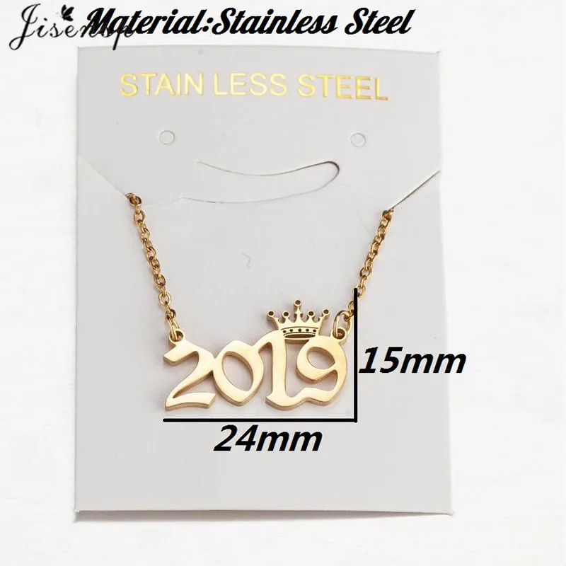 Stainless Steel Crown with Birth Year Number Necklaces for Women Men Special Date Necklace 1980 to 2024 Birthday Gifts