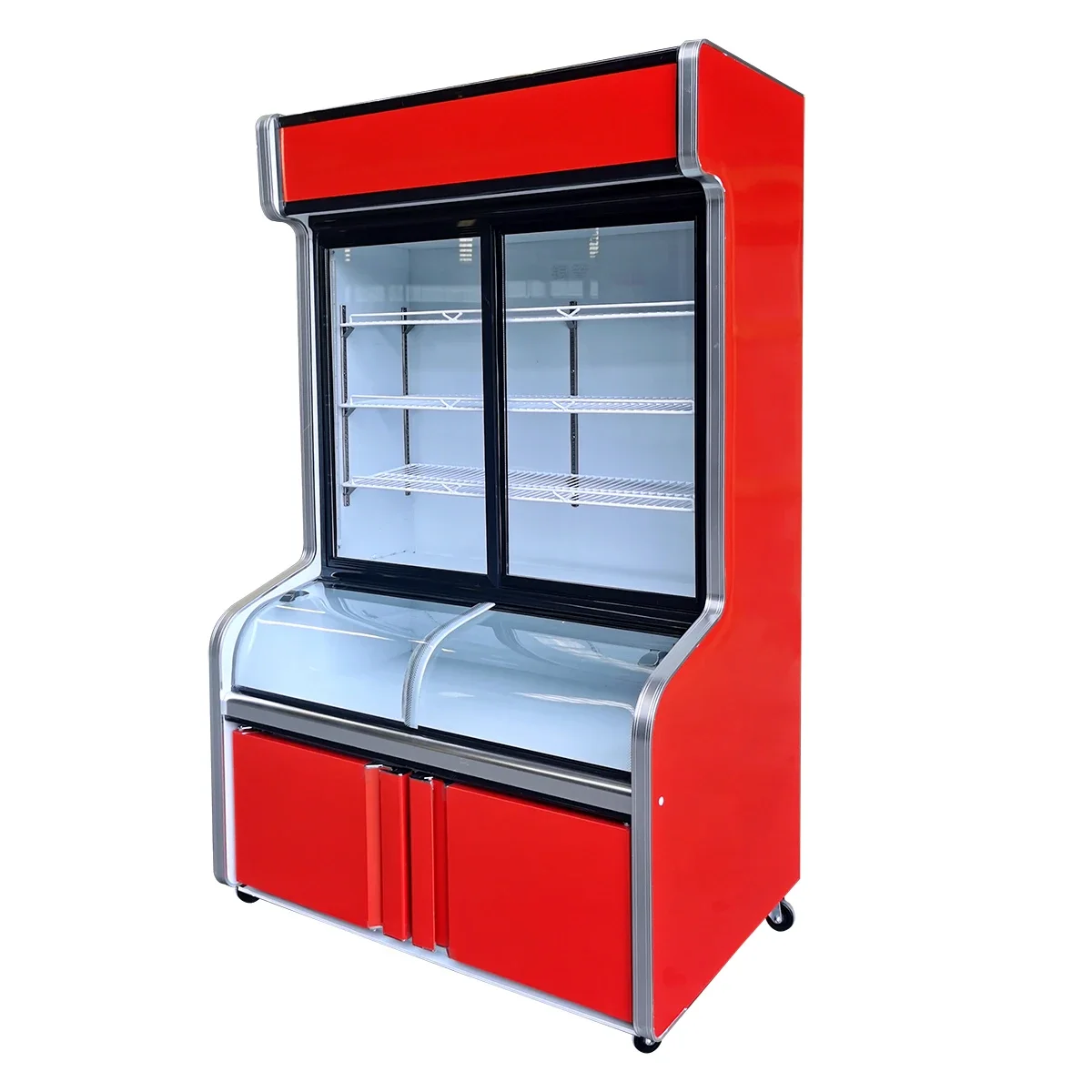 Supermarket Commercial Fridge Freezer Display Glass Door Double Temperature Keep Fresh Vegetable Fruits Cooler